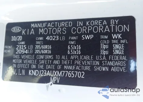 2021 Kia Soul S из США, поврежденный, VIN KNDJ23AUXM7765702